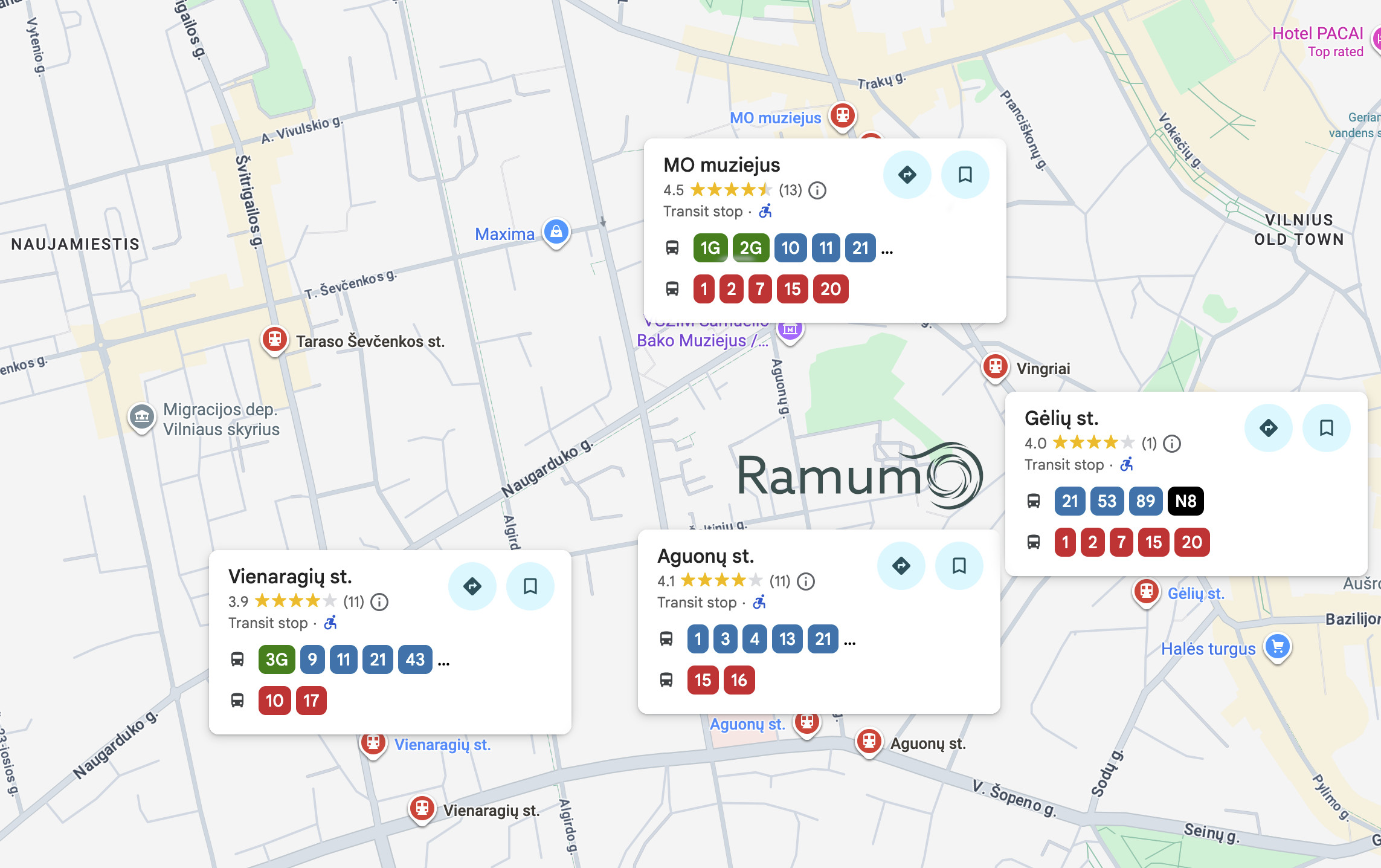 Viešojo transporto stotelės šalia Ramumo